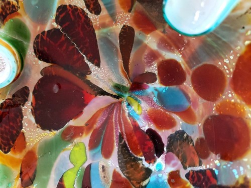 1950 MCM TUTTI FRUITTI FREEFORM MURANO ART GLASS BOWL W/ GOLD & SILVER LEAF - Picture 7 of 10