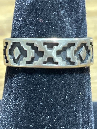 Vintage Sterling Silver Southwest Band Ring 925 Shubes/Dakota West signed Size-7
