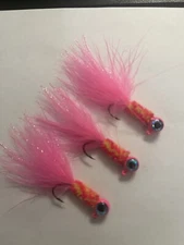 Three hand tied 1/16 crappie jigs 