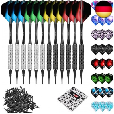 CyeeLife 12 Stück Soft Dartpfeile 16 Gr. mit PVC Schäften+50 Dart Spitzen+36 F