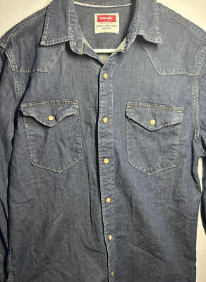 Wrangler Men's Small Pearl Snap Jean Denim Long Sleeve Shirt