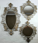 Home Interiors Wall Mirrors Set of 3 Heavy Ornate Metal Round Oval Brushed Gold