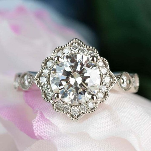 Anello di Fidanzamento 2 Carati Moissanite Antica Ispirato alle Favole in Argento Sterling - Foto 5 di 5