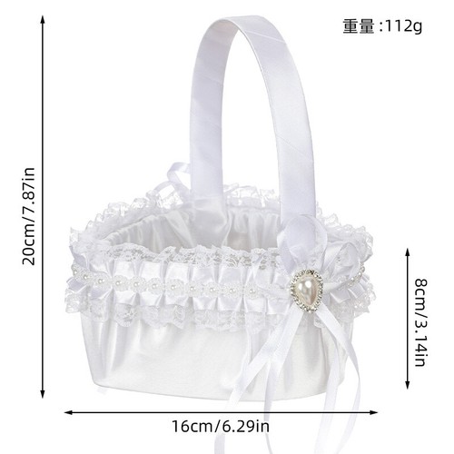 Streukörbchen aus Satin Hochzeit Kinder Blumenkörbchen Lace Deko Blumenkorb Weiß - Bild 2 von 7