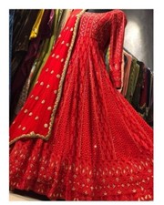 Exclusive Look Georgette Fabric Red Gown Bottom With Dupatta For Party Wear