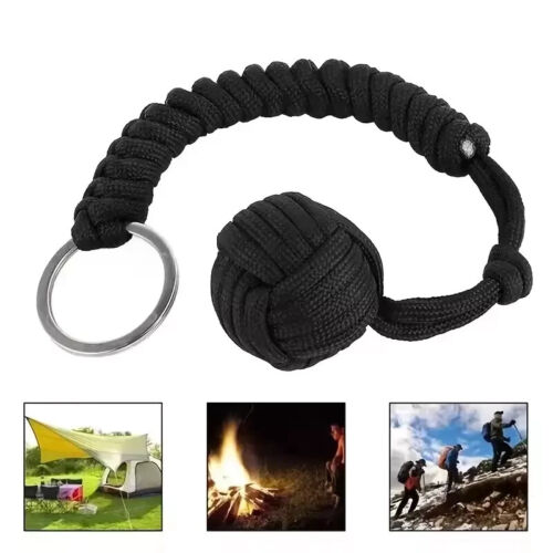 Paracord Keychain With Steel Ball Backpack Outdoor Survival Monkey Fist Durable - Picture 2 of 4