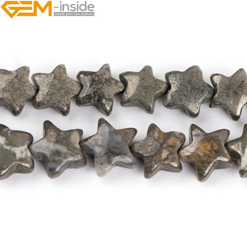 Flat Star Polygon Grey Pyrite Natural Gemstone Beads For Jewelry Making 15'' - Picture 3 of 20