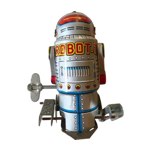 Vintage Tin Wind-Up Robot Toy - Retro Space Age Design with Spinning Propellers - Picture 2 of 6