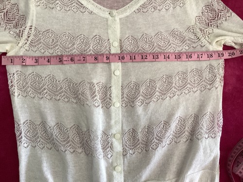 Crocodile Cream With Lace Details Button Up Cardigan Womens Sz S/M - Picture 9 of 13