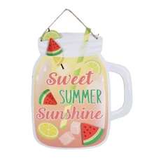 SWEET SUMMER SUNSHINE Mason Jar Sign Watermelon Decor Glitter Door Porch NEW