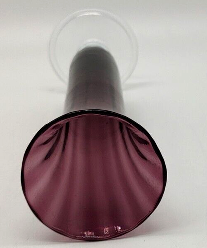 Vintage Amethyst Fluted Ribbed Glass Bud Vase with Clear Base 8 In - Picture 12 of 15