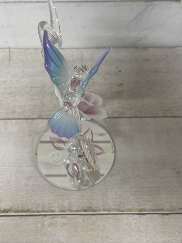 Baron Hummingbird and Pink Rose on Vine Handcrafted Glass Fast Ship - Picture 8 of 12