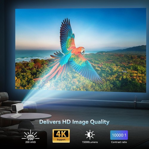 4K HD Mini Projector – WiFi 6 Bluetooth, Portable Home Cinema, 200'' Screen TV - Picture 8 of 9