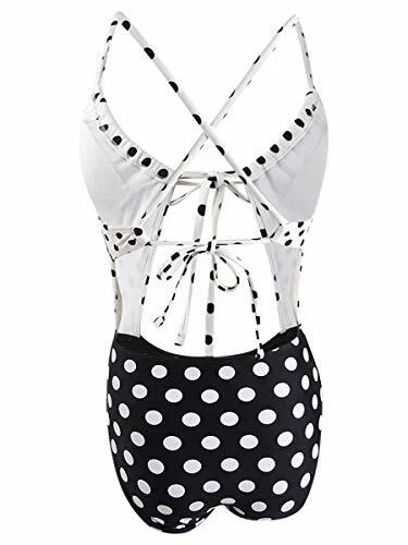 $40 Hula Honey Juniors Lunares Recorte Una Pieza Blanco Negro Talla Grande Foto 2 de 2