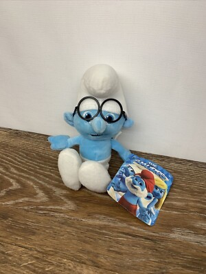 The Smurfs Brainy Smurf 10  Plush Stuffed Animal Blue Toy Kellytoy Glasses NWT