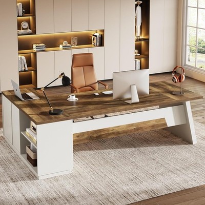 78-Inch L-Shaped Executive Desk, Modern Large Office Computer Desk with Drawers