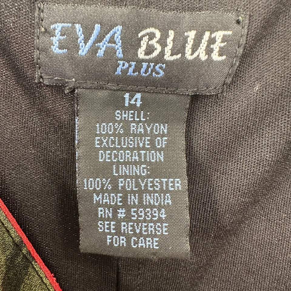 Eva Blue Womens Romantic Rose Dress Size 14 Black Red Beaded Ruffle Hem Evening - Image 4 of 4