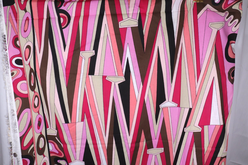 144"L x 60"W JBJ Fabrics 60s/70s Retro Look Geometric Circles Pink Brown Zig Zag - Picture 2 of 17