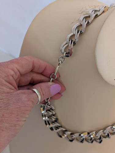 "Collar Monet Vintage Doble Eslabón Bordillo Cadena Tono Plata Firmado 19-21""" - Imagen 2 de 5