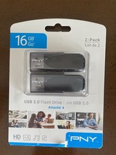PNY 2-Pack Attach  4 HD 16GB USB 2.0 Flash Drive - Black New/Sealed