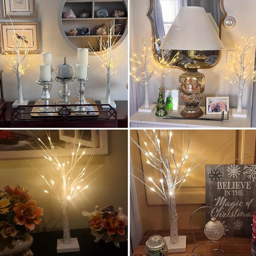 Elegante juego de árbol de abedul iluminado de 2 pies - Prelit para decoración de Pascua y Navidad - Imagen 8 de 8