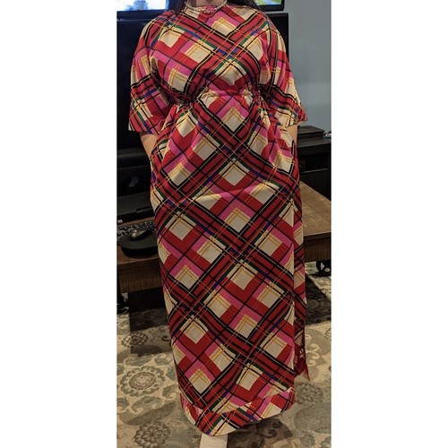 VTG plaid retro maxi dress red pink white hippy vintage 60's 70's flower power - Picture 3 of 12
