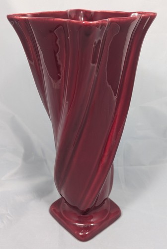 Camark Keramik Art Deco gedrehte burgunderrote Vase Original Aufkleber Form 163 12" - Bild 3 von 12