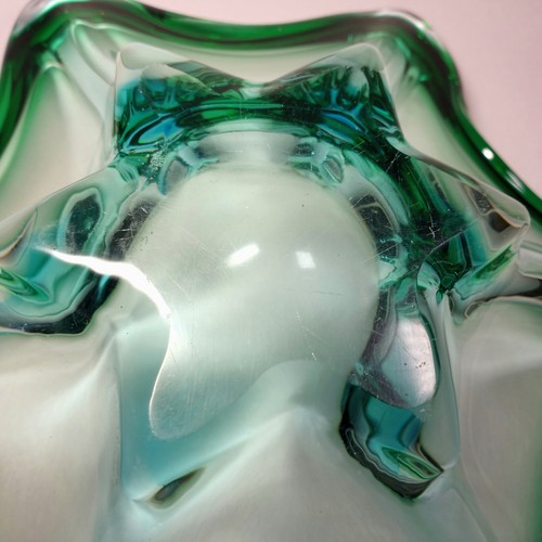 Vtg Murano Italian Art Glass Blue Green Flower Star Candy Trinket Bowl 11" MCM - Picture 4 of 7