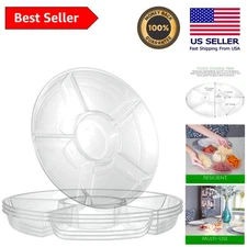 Set of 2 Polished Clear Plastic Serving Trays - 6-Sectional for Snacks