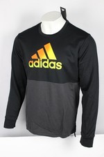 Adidas Men's Crew Fleece Sweatshirt Faded Color Logo Long Sleeve Black KE2070