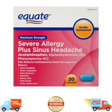 Equate Maximum Strength Severe Allergy Plus Sinus Headache Caplets, 20 Count