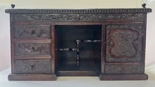 Vintage Chinese Carved Wooden Scholar Cabinet 7 Drawer Dragons Floral Shrine