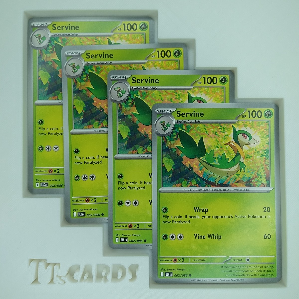 Servine 002/086 x4 Playset 4x - Pokemon TCG SV Black Bolt BLK - 4 Card Set