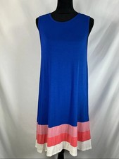 Bellamie Blue Women Sundress Knee High Dress Pockets Pink Colorblock  NWT Large