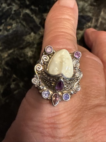 SAJEN Sterling Silver, Jewels Ivory Goddess Face Ring Sz. 8 and Adjusts Larger - Picture 5 of 11