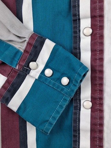 Vintage Wrangler Western Hemd Herren XL Pearl Snap gestreift Baumwolle Canvas Arbeit - Bild 5 von 11