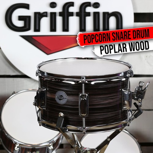 GRIFFIN Firecracker Snare Drum - Popcorn 10x6 Zebra Poplar Wood Shell Soprano - Picture 1 of 11