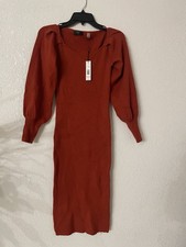 T Tahari balloon sleeve sweater midi dress in Orange size small new with tag