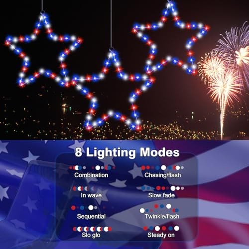 4th of July Lights 3 Pack 150 LED Red Whitelue Window Lights Metal Frame B - Picture 4 of 8