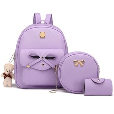 Cute Leather Mini Backpack Purse 3pcs Women Bowknot Small Girls Rucksack Bag