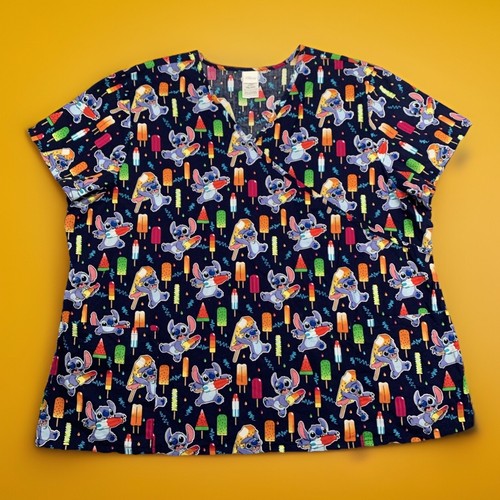 Disney Lilo and Stitch Scrub Top Shirt Womens Plus 3X Summer Pockets Medical - Picture 5 of 9