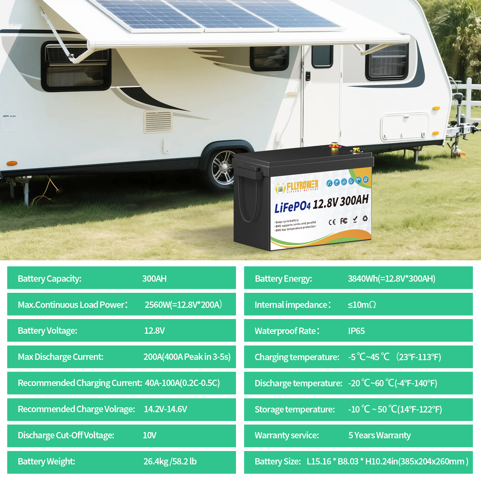 12V 300Ah LiFePO4 Battery Deep Cycle Lithium Battery 200A BMS for RV ...