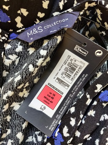 BNWT M&S UK 18 BLACK DRESS WRAP ALLOVER PRINT LONG SLEEVE CASUAL SHORT WOMENS - Picture 3 of 4