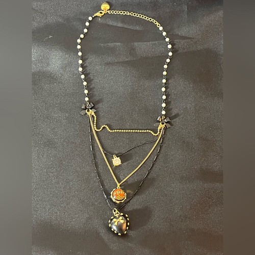 Betsey Johnson Love Enamel Bow Heart Faux Diamond Pearl Layered Necklace 18” - Picture 7 of 13