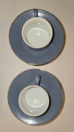 Grace by Ware Expresso Coffee Cup Set of 4 Cups 4 Saucers Blue White Check - Picture 3 of 20