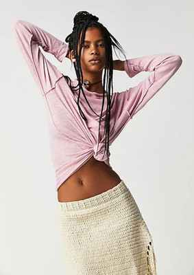 Free People We The Free Women's Bleached Mauve Long Sleeve Regan Tee Sz L