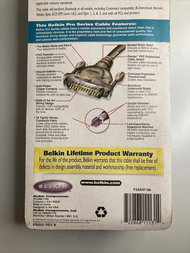 Belkin Pro Series Switchbox Cable IEEE-I284A-A DB25 M/M 6FT New Vintage - Picture 4 of 5