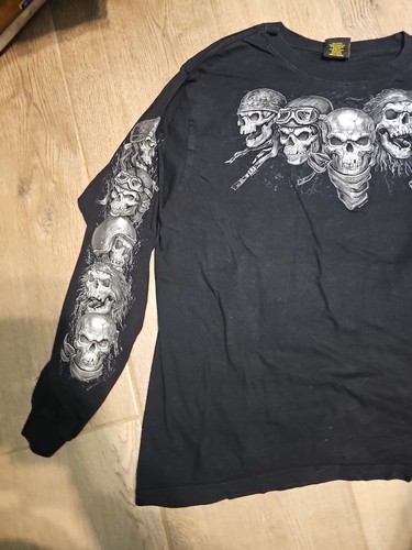  Offizielles Hot Leathers schwarzes Langarm Motorrad T-Shirt Totenköpfe Large - Bild 2 von 7