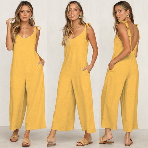 Womens Ladies Dungarees Pockets Trousers Jumpsuit Summer Overalls UK Holiday - Picture 19 of 21