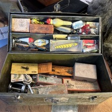 Vintage Tackle Box & Fishing LOT Creek Chub South Bend Heddon Pflueger